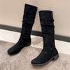 Women Knee High Boots Solid Color Suede Lady Flats Winter Warm Comfortable Female Shoes Point Toe Sexy Zipper Low Heel Tall Boot