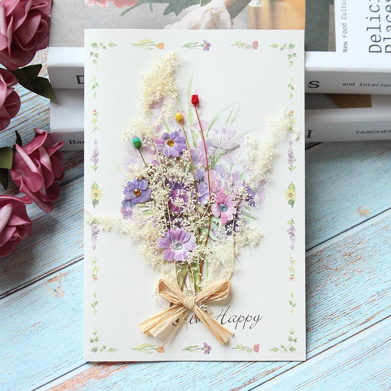 Exquisite Handmade Thank You & Birthday Card with Dried Flowers for Teachers