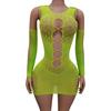 Sexy Lingerie Women Erotic Dresses And Gloves Sets Green Mesh Hollow Sexy Underwear Nightgown Sleepwear Costumes