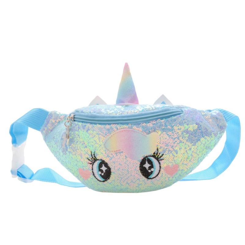Dětská dívčí taška s jednorožcem a princeznou, vyšívaná barevná flitrovaná ledvinka, roztomilá dětská náprsní taška, kreslená módní diagonální taška přes rameno