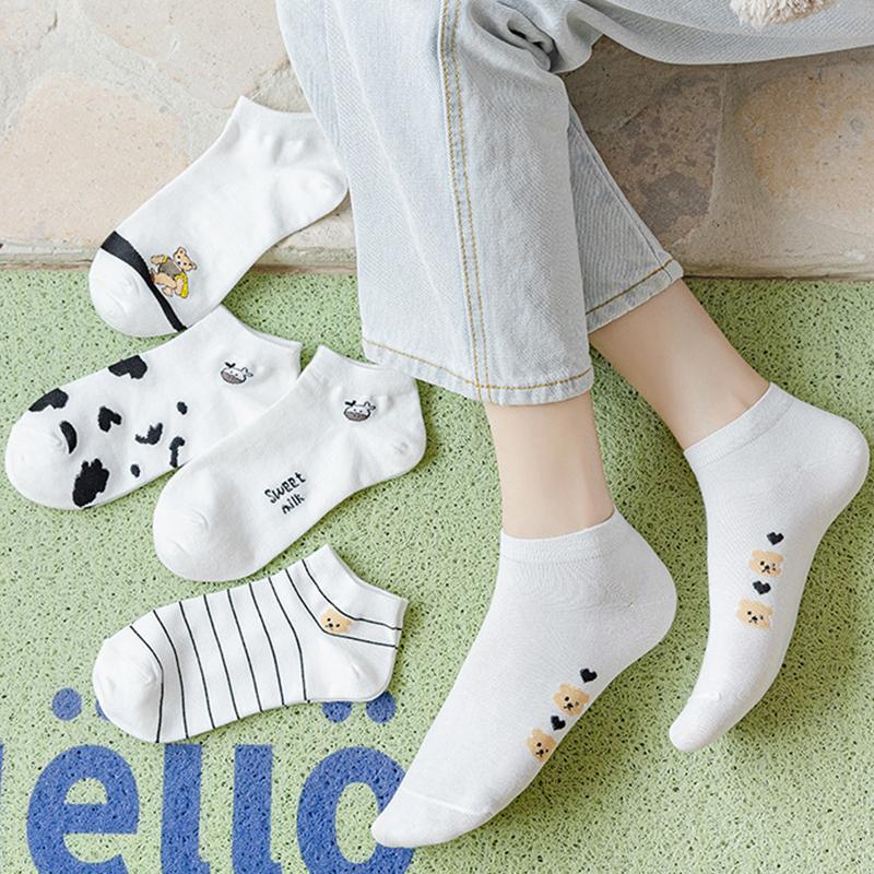 5/10/20 Pairs Women Animal Printed Short Socks Spring Summer Sweat Absorbing Breathable Comfortable Knitted Fabric Casual Socks