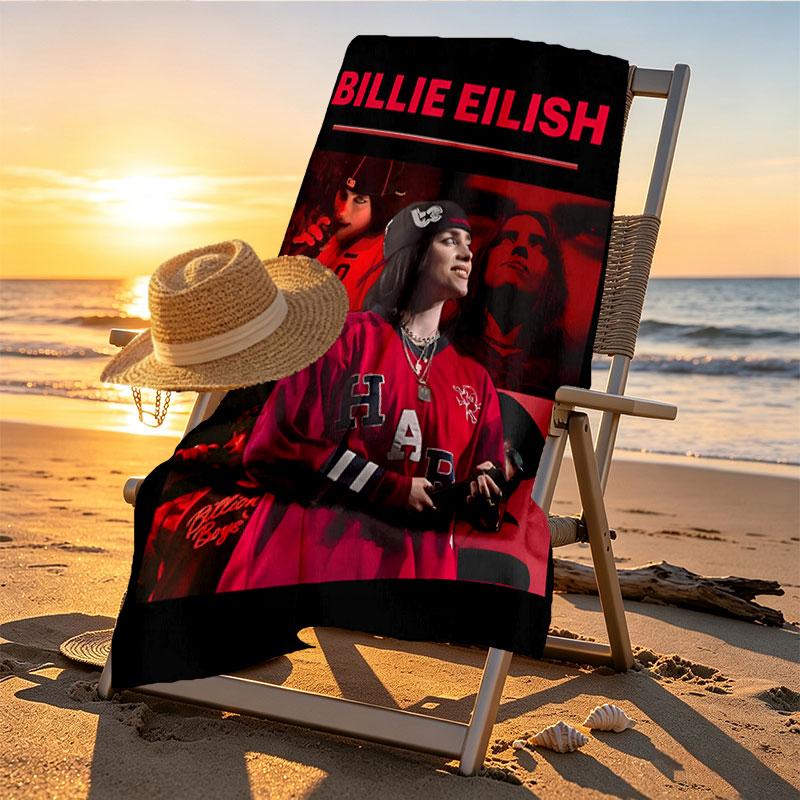 Billie Eilish Print Beach Towel Design, Soft, Lightweight. for Home Bathroom, Spa, Pool, Yoga, Surfing, Camping, Gift for Family, Friend