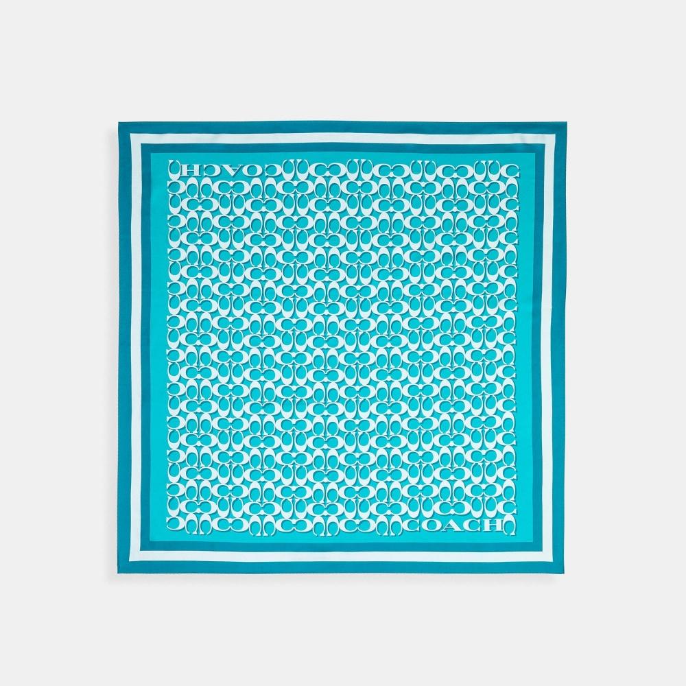 

Шелковый квадратный шарф с принтом Coach Signature ярко-бирюзовый