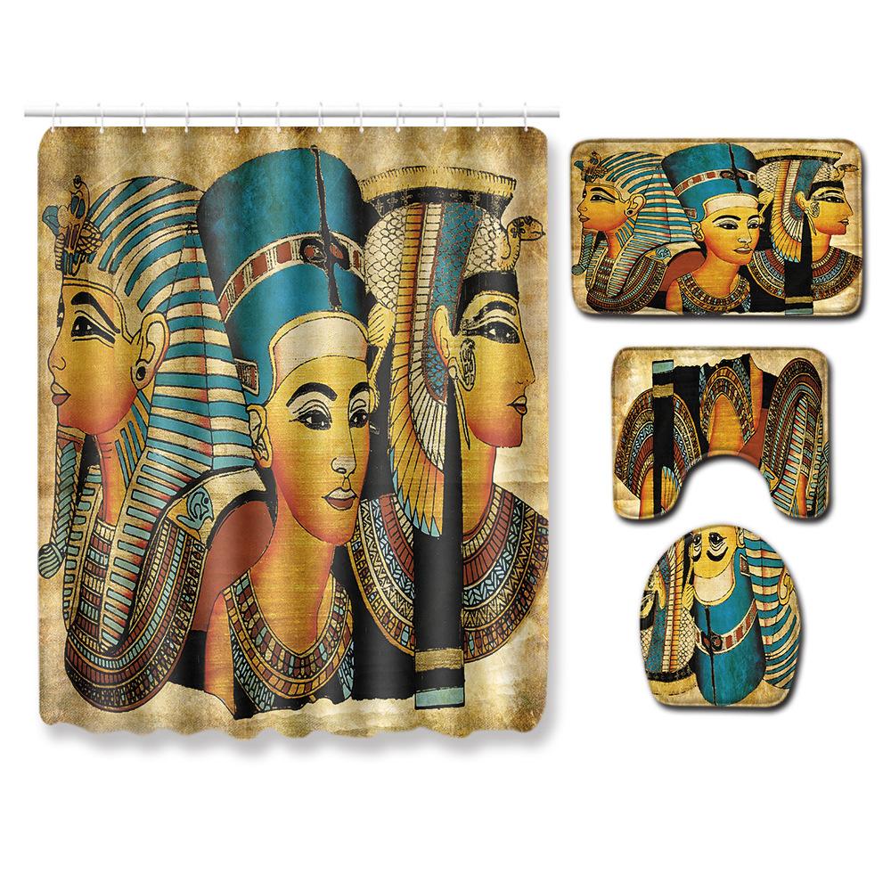Exotic Bathroom Shower Curtain Floor Mat Toilet Cover Foot Mat Four-Piece Pattern