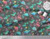 Soimoi Black Japan Crepe Satin Fabric Aster Flower & Dinosaur Kids Print Fabric by Metre 42 Inch