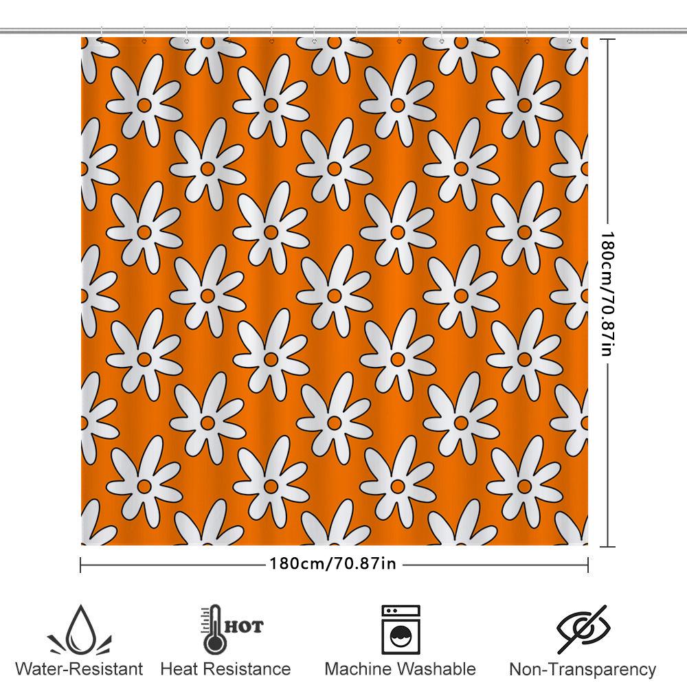 Orange Shower Curtain With White Flower Pattern: Waterproof Bathroom Decor For Kids' Bathrooms Or Master Baths Polyester Fabric,