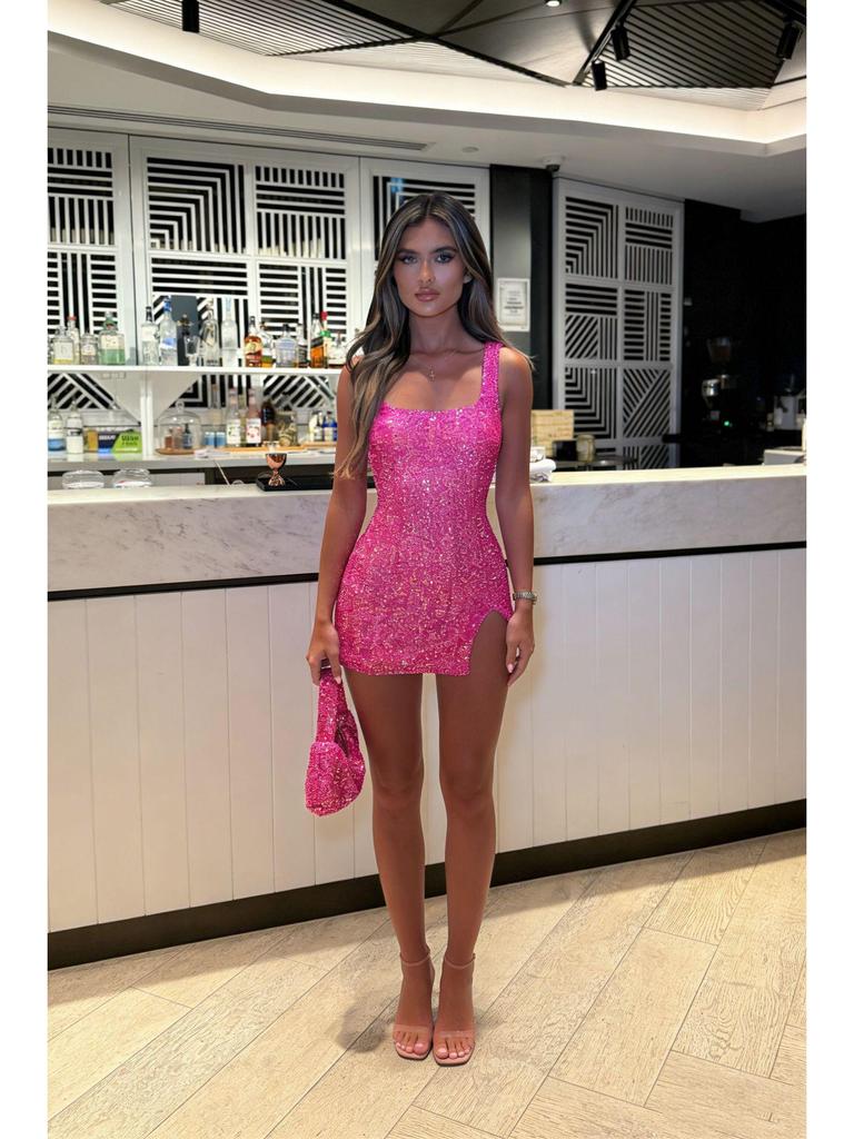 2026 European & American Sequin Spaghetti Strap Backless Party Dress