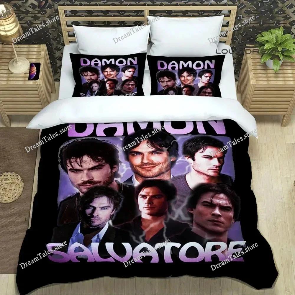Funda Nórdica de Cama Damon Salvatore, Artículo para Fans de HorrorVampiro Juegos de Cama para Niños Suave Microfibra Funda de Edredón para Adultos Regalo de Lujo