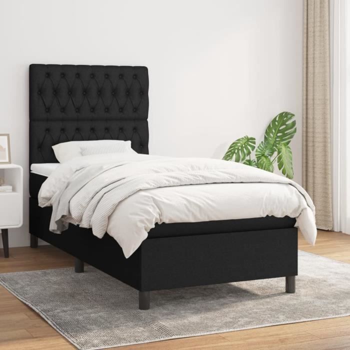3141979 vidaXL Lit à sommier tapissier avec matelas Noir 90x190 cm Tissu