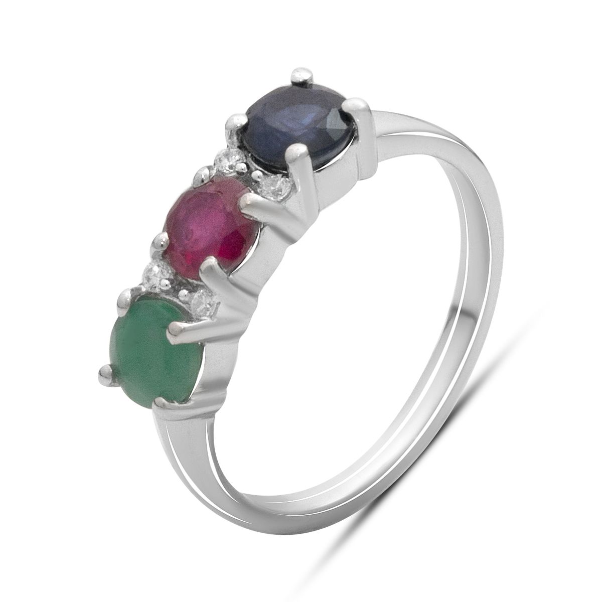 

Срібний перстень з натуральним сапфіром 1.917ct, смарагдом, рубіном, вага виробу 3,2 гр (2182351) 17.5