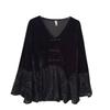 Velvet V-Neck Lace Patchwork Top with Frog Button – Plus Size Chinese Style