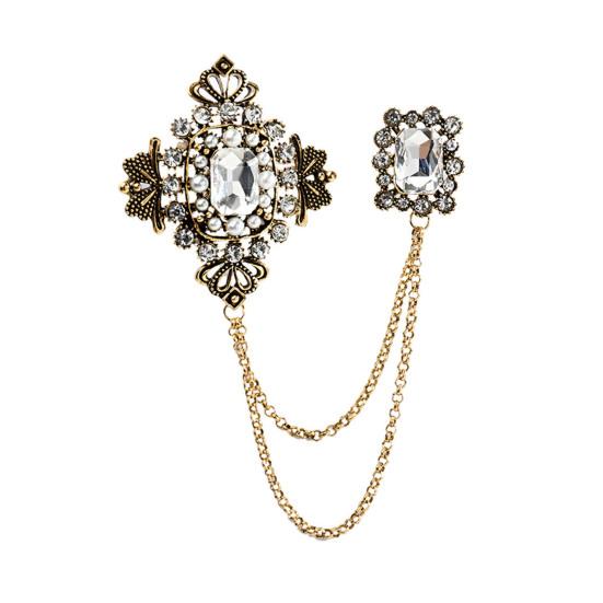 Elegantní včelí brož řetízek střapec oblek klopa svetr pin umělá perla kamínky