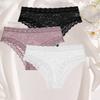 3Pcs Ladies' Sexy Lace Underwears Transparent Sexy Briefs Lace-Trimmed Comfortable Panties Cotton Breathable Crotch