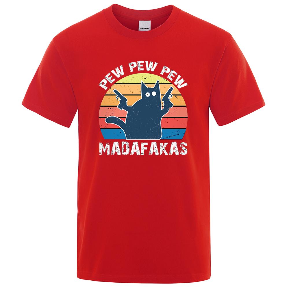 Pew Pew Madafakas Tshirt Men Short Sleeve Novelty Funny Cat T Shirt Vintage Summer Tops Shirts Tee T-Shirt Crew Neck Streetwear