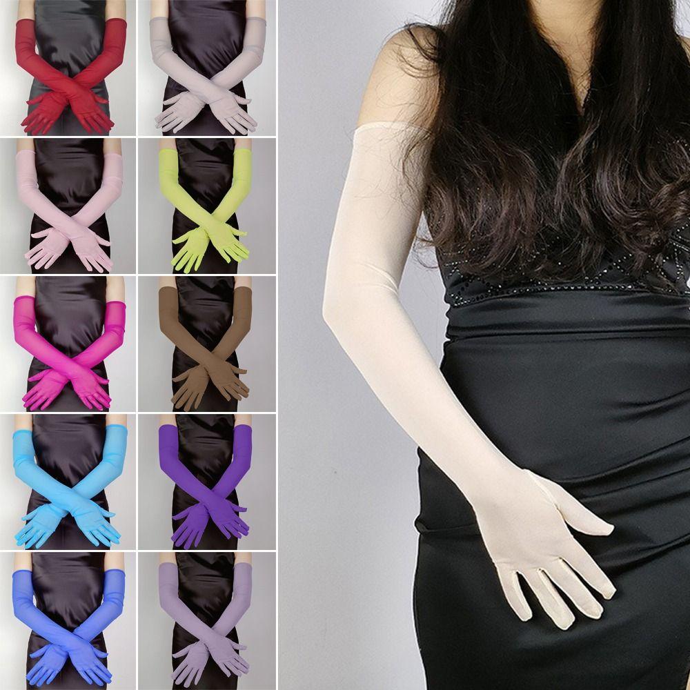 Hot Sexy Lace Long Gloves 55CM Summer Cycling Driving Sun Glove Thin Stretch Mesh Transparent Arm Sleeve Mitten Women