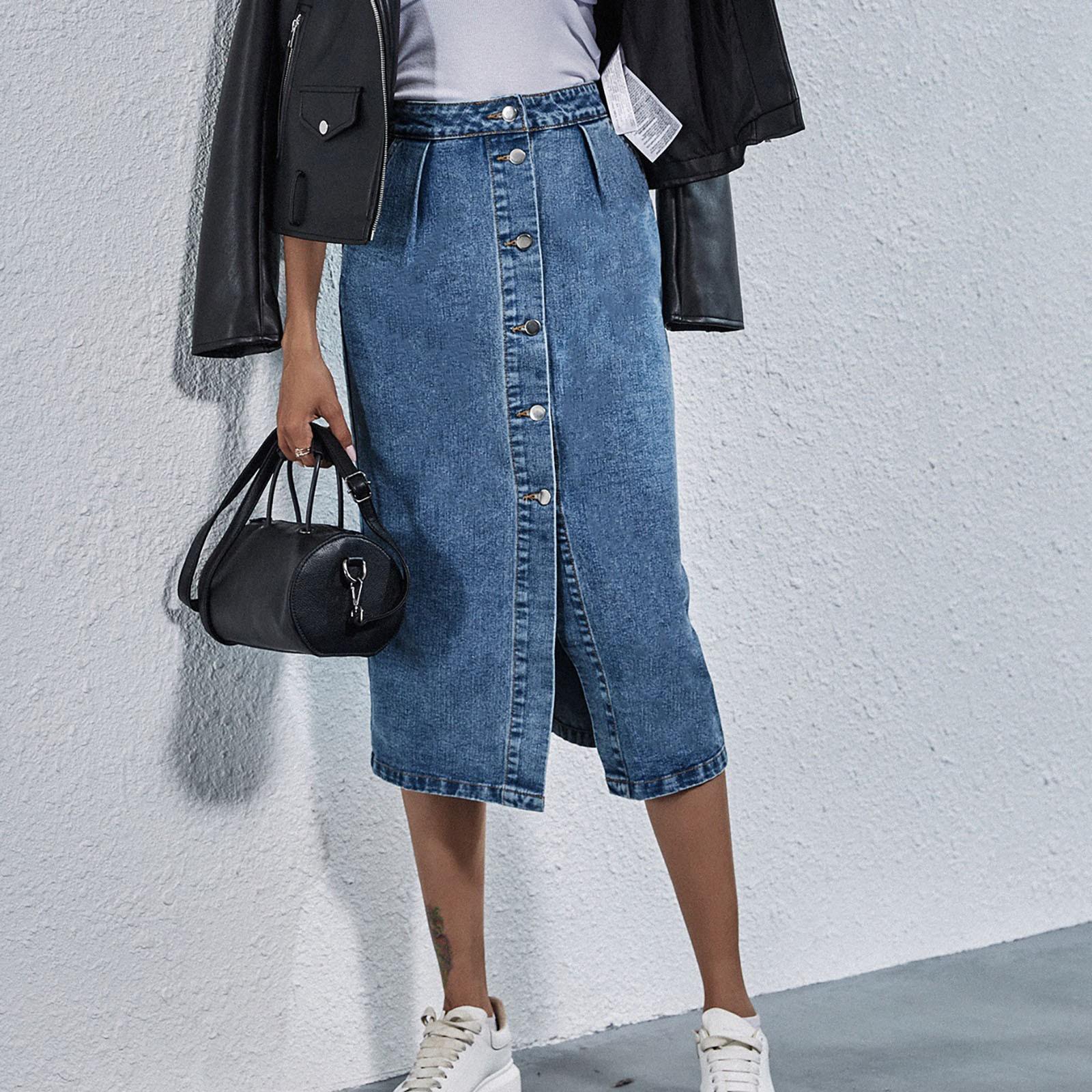 

Модная женская однобортная джинсовая юбка с высокой талией M синий