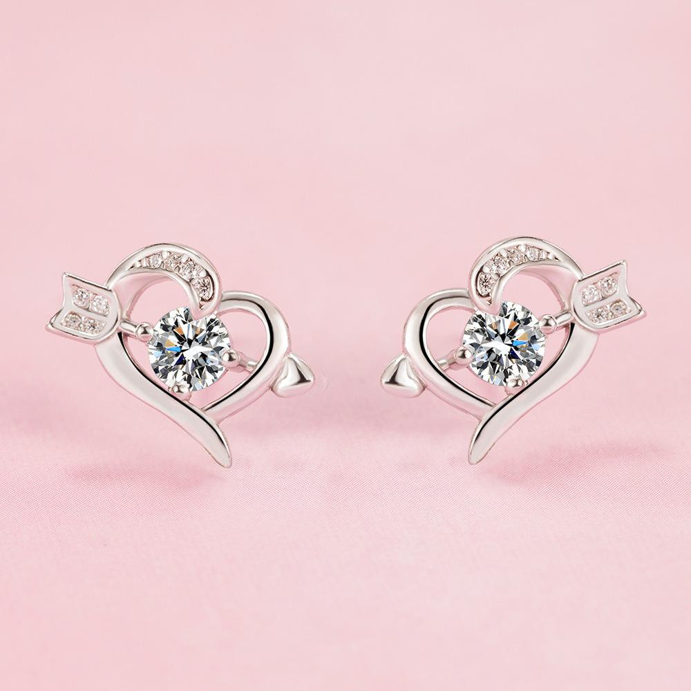 

Серьги-гвоздики Love Zircon для женщин с одной стрелой в форме сердца, небольшой свежий дизайн сережек в форме сердца, модная ниша