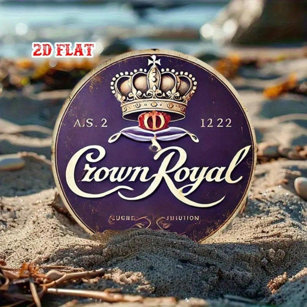 Vintage Royal Crown Whiskey Metal Sign Wall Art 7.87 Inch Round Home Bar Decor