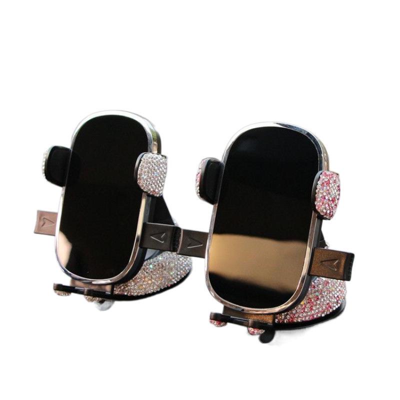 Rhinestone Horizontal Car Phone Holder with Suction Cup for Center Console Navigation