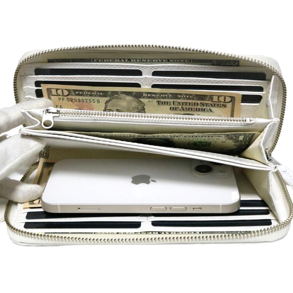 White Long Wallet for Men and Women Snakeskin Snake Leather Genuine Leather Genuine Leather YKK Men Women Round Zip Round Zipper Long Wallet Large