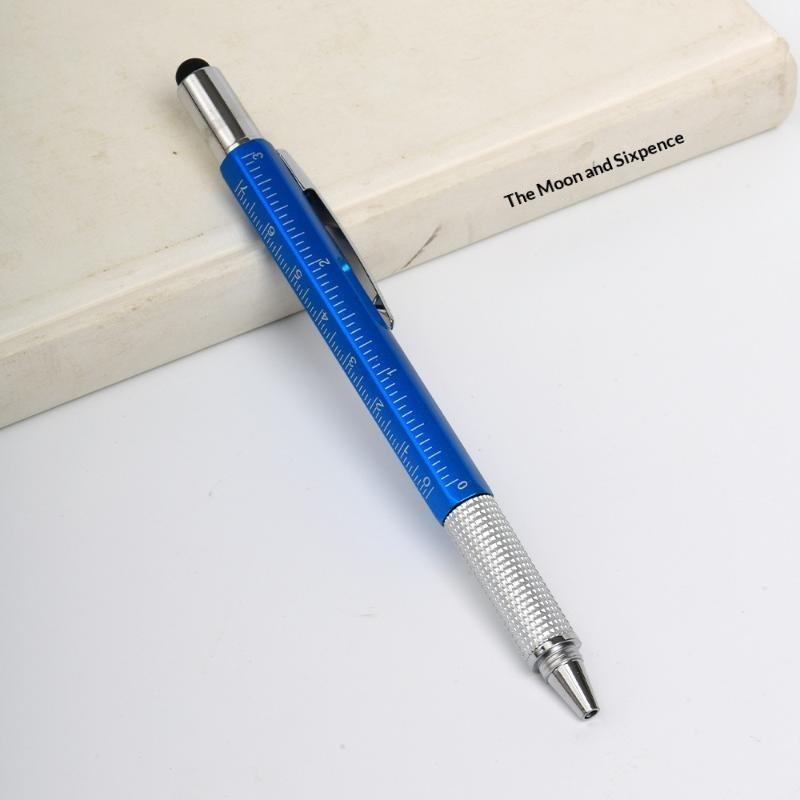 6 In 1 Multifunctional Metal Ballpoint Pen with Stylus Ruler Level Screwdriver for Woodworking Repair Jobs
