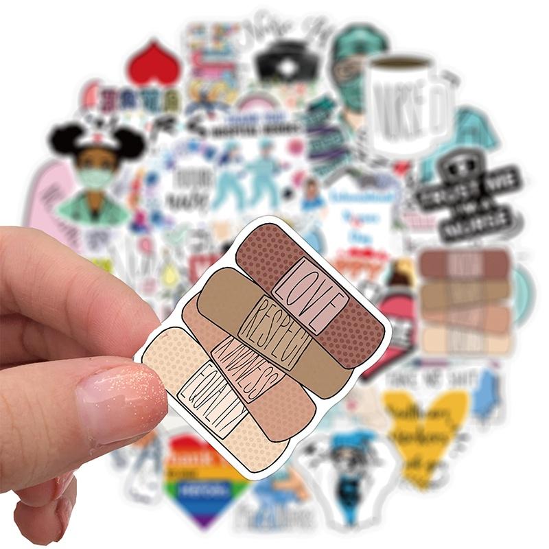 Nálepky zdravotní sestry (50 ks), Cartoon Medical Vinyl Decal, Waterproof Nursing Sticker Pack Pack Perfektní pro MacBook, láhev na vodu, notebook, telefon, vodní baňku