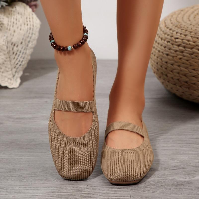 Women's New Knitted Mesh Breathable Flat Shallow Single Shoes Women's Lightweight Fashion Flying Knit Lazy Feet