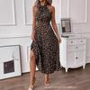 Womens 2025 Leopard Print V-Neck Backless Slip Dress High Waist Flowy Maxi