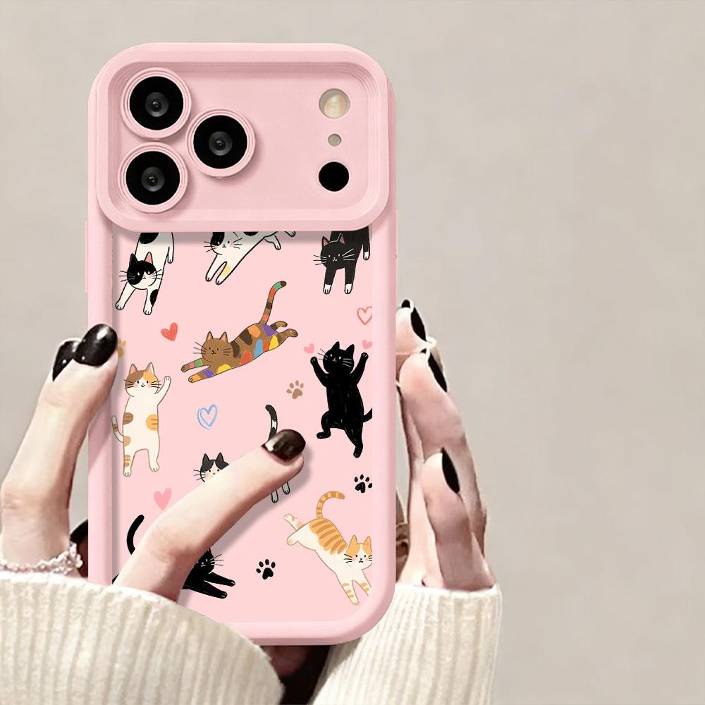 Full screen Cute Cat Matte Silicone Phone Case For iPhone 17 Pro Max 16 15 14 13 12 11 Pro XR 7 8 Plus 16E TPU Shockproof Cover