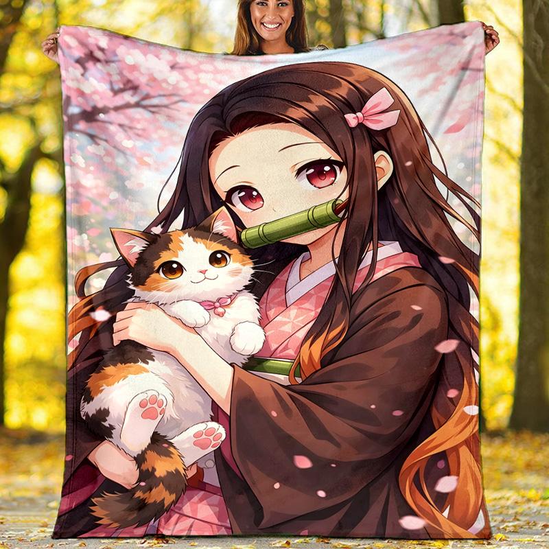 1pc nezouko Theme Blanket - Digital Print, Polyester, Cozy for All Seasons, Perfect for Outdoor, and Travel