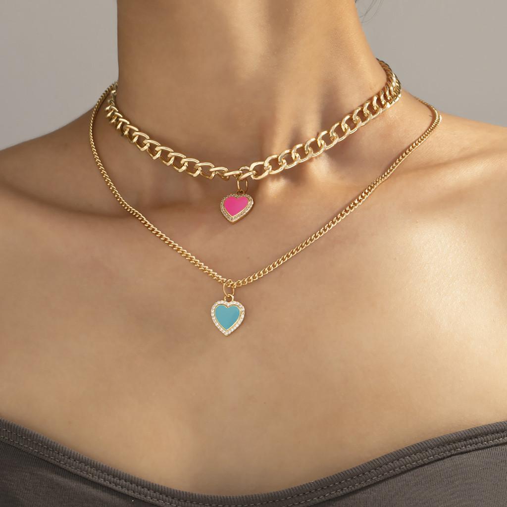 Elegant Multi-layer Heart Shaped Necklace For Women Chic Alloy Jewelry For Stylish Looks