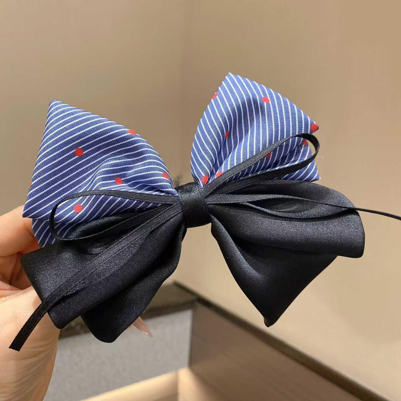 Elegant Cross-Border Large Bow Hair Clip: Striped Polka Dot Spring Clip for a Refined Look