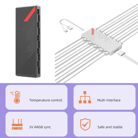 ARGB Fan Hub Ports PWM Temperature with 10 Control Speed Regulation Energy Saving