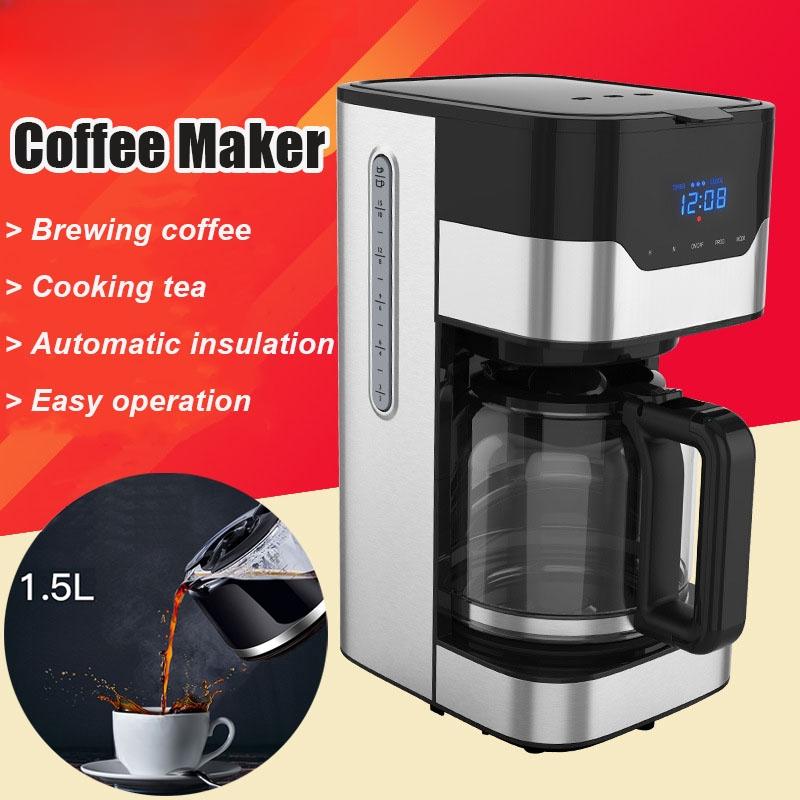 800W 1.8L Large Capacity American Coffee Machine Automatic Insulation Drip Coffee Maker 2h Heat Preservation LED Display