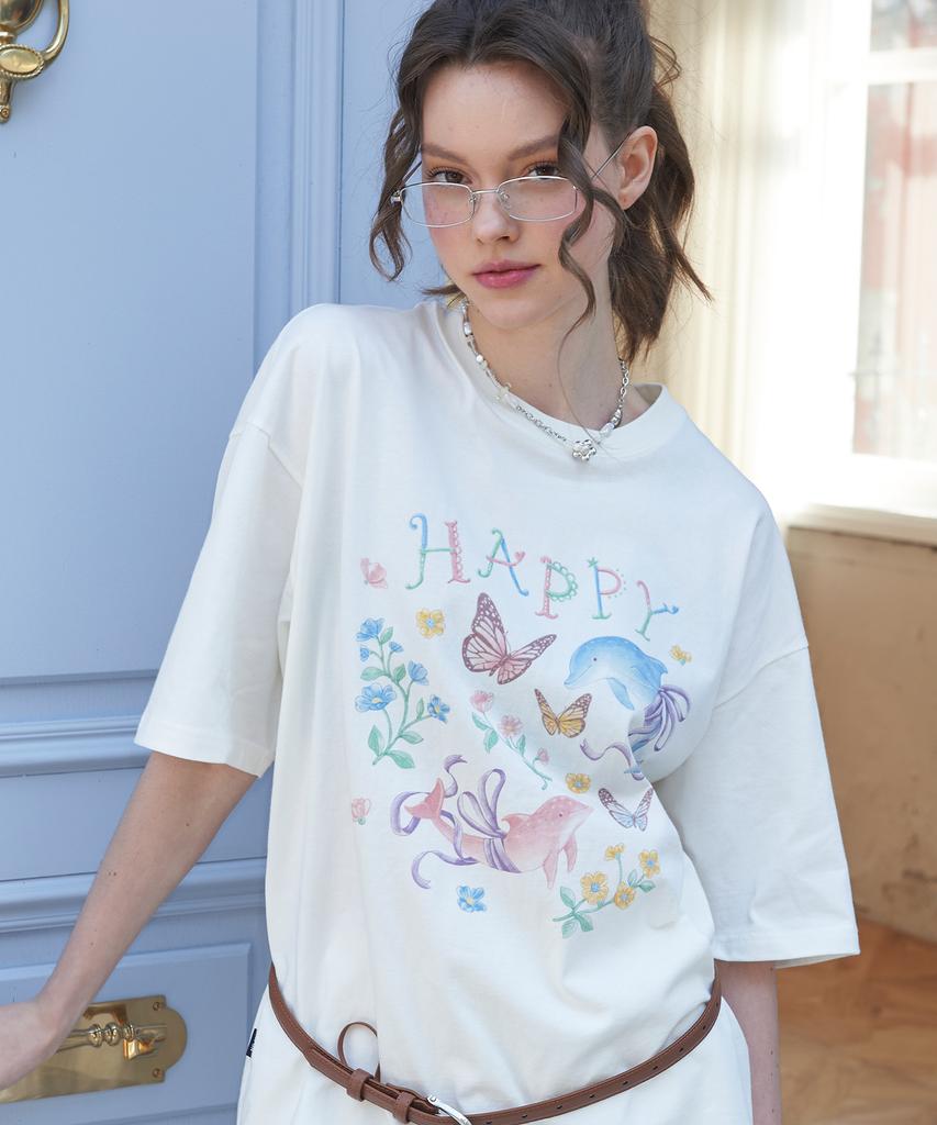 CPGN STUDIO Dtp Happy Dolphin Short Sleeve T-Shirt Cream