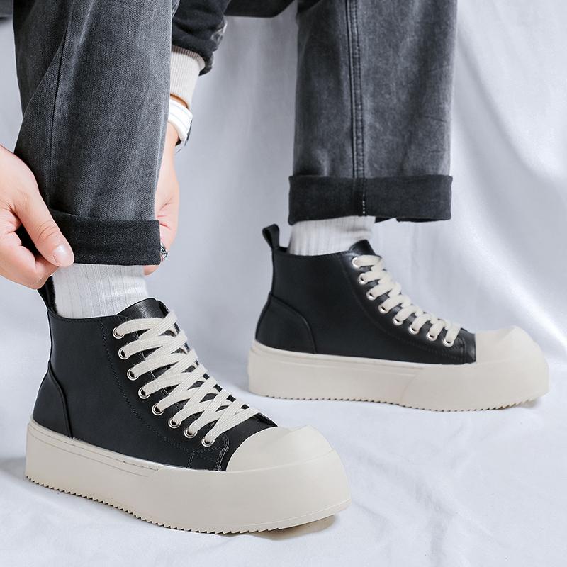 Fashion Big Size 38-46 Men Genuine Leather High Top Boots High Quality Casual Leather Thick Bottom Ankle Boots Outdoor Walking Shoes New