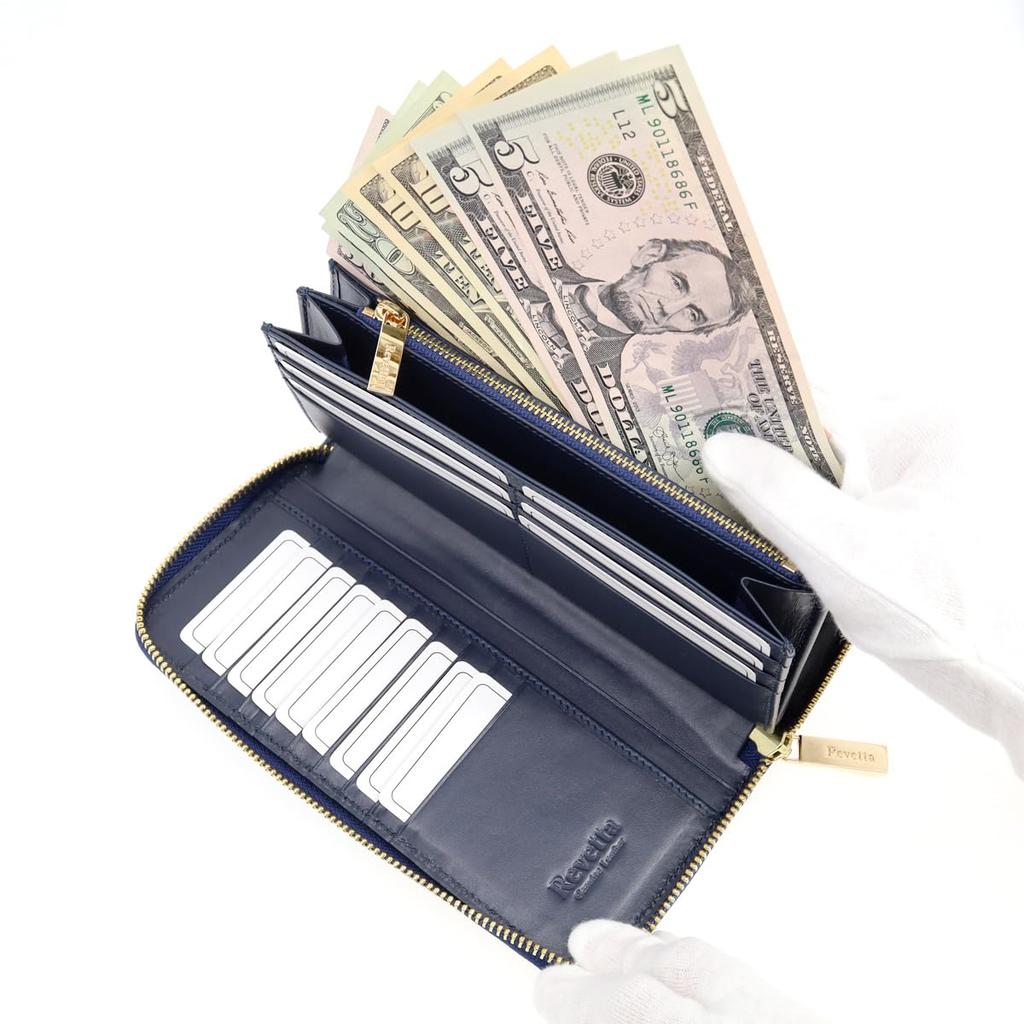 [Revetta] Stingray Leather Intrecciato Long Wallet, Galuchat, Stingray, Navy, Men's & Women's, Round Zipper, Genuine Leather [241stw]