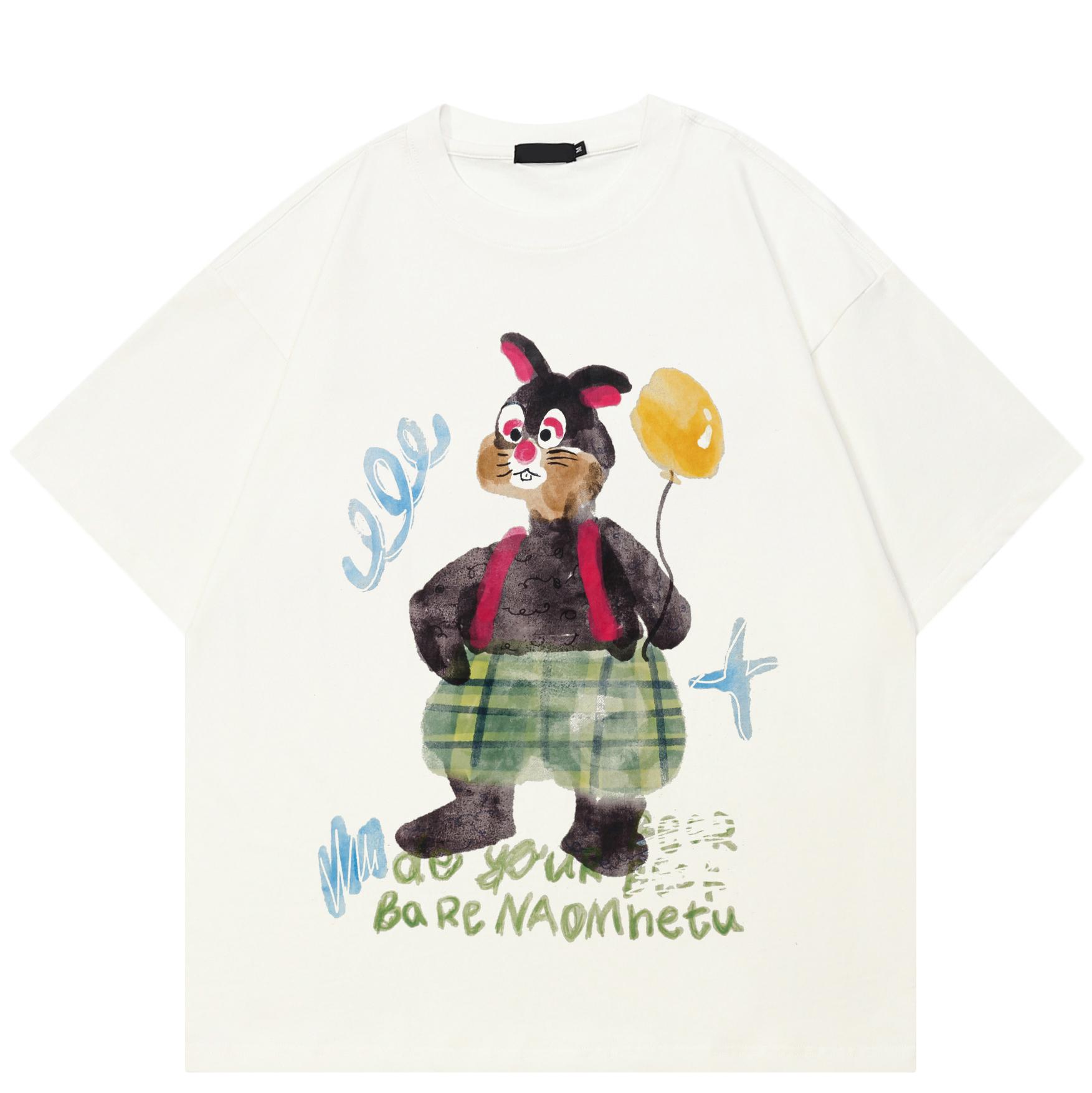 See You Bear Cute Cartoon Animal T-Shirt Cotton Tshirt Unisex Tops Tees Summer Short Sleeves T Shirt S белый