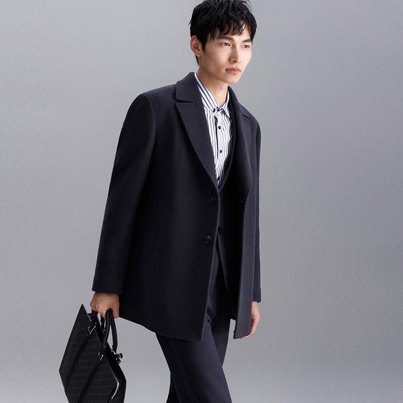 Baoxiniao Men's Single-Breasted Wool Blend Overcoat with Suit Collar