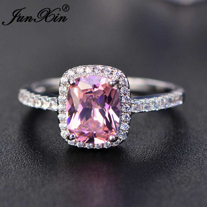 Fashion Mystic Fire Crystal Stone Rings For Women CopperColor Square Blue Pink Zircon Wedding Engagement Ring Boho Jewelry