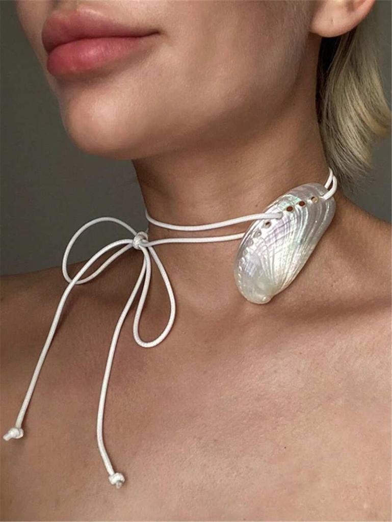 Overdreven Natuurlijke Schelp Sleutelbeen Ketting Bedel Ketting Touw Ketting Y2K Zomer Strand Vakantie Bedels Sieraden Voor Vrouwen