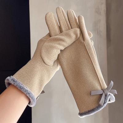 Damen Winter Touchscreen Handschuhe Warme Handschuhe mit flauschigen Bündchen Schleifen Verdickte Thermohandschuhe