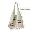 Borsa a Spalla Svuotata Lavorata a Maglia Ciliegia, Borsa a Mano con Ricamo, Borsa Tote Estiva Monocolore da Donna