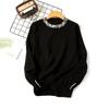 Autumn Winter Bead Pullover Sweater Women's O Neck Long Sleeve Solid Color Loose Knitwear Tops
