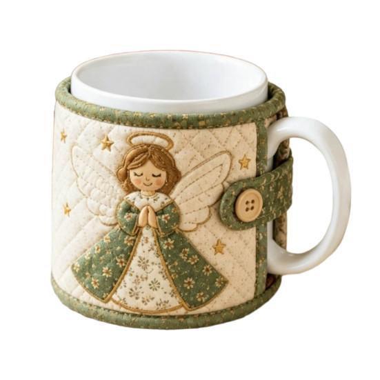Holiday Quilted Mug Cover Craft Christmas Cozy Sewing Kit, DIY Fabric Kit with Festive Themed Kits Patterns, Sleeve Making for Beginners, Handmade