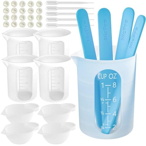 Nicpro Silicone Resin Measuring Cup Tool Kit, Includes 250ml & 100ml Measuring Cups, Silicone Popsicle Stirring Sticks, Pipettes, Epoxy Resin Mixing F