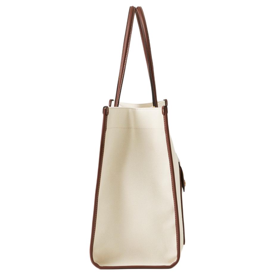 Burberry Freya Torba Tote z Nadrukiem Horseferry Dwukolorowa Bawełna i Skóra Cielęca Damskie Torby Tote Naturalny Brąz 80441381