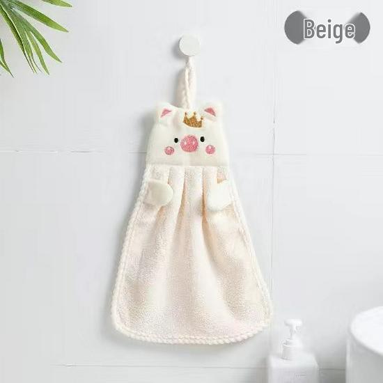 Absorbent Lint-Free Coral Fleece Pig Hanging Towel - Cute Children's Hand Towel