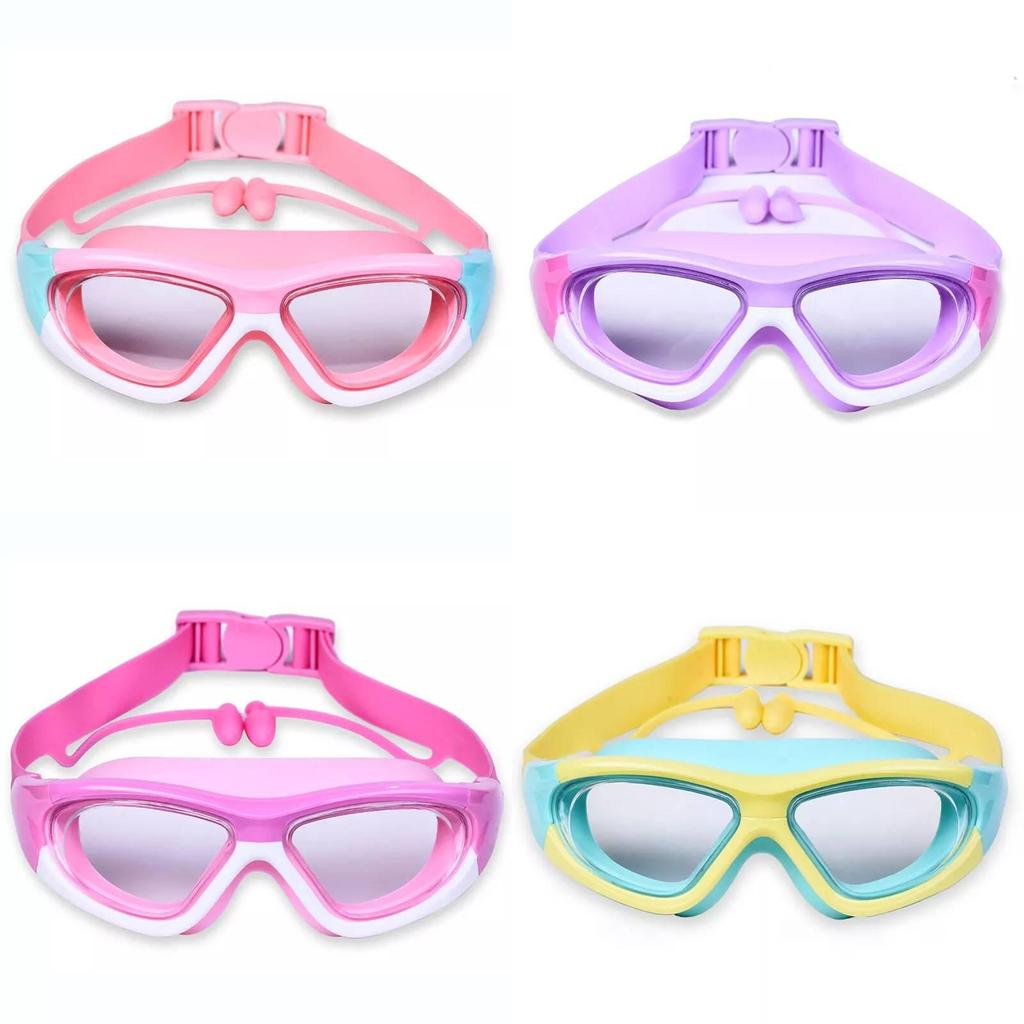 Children's Swimming Goggles With Earplugs Pc Anti-fog Swim Glasses Ak2191 Pink White Boxed Style