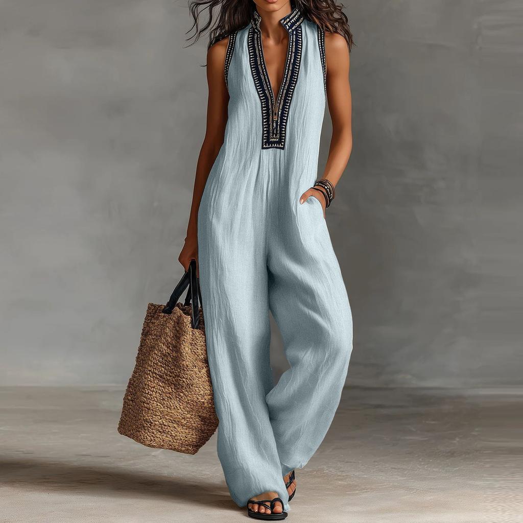 Damen Farbiger Lässiger Modischer Jumpsuit mit Taschen